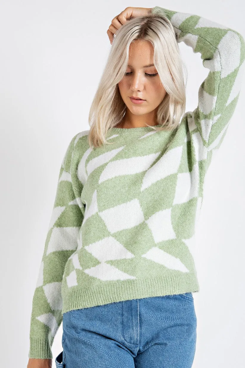 Sage Checkered Pullover Sweater