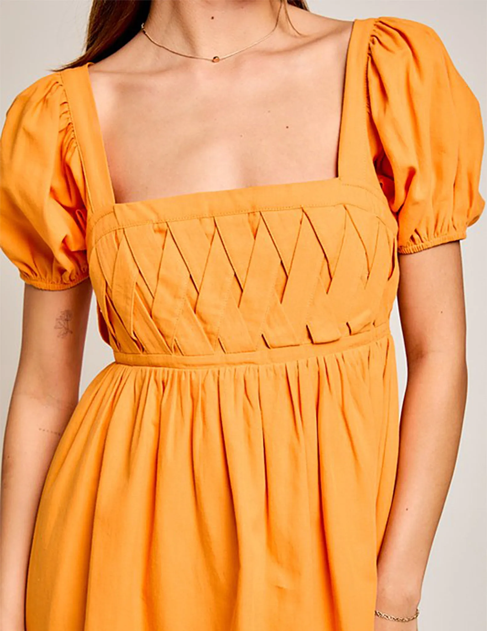 Saylor Lattice Detail Tangerine Mini Dress