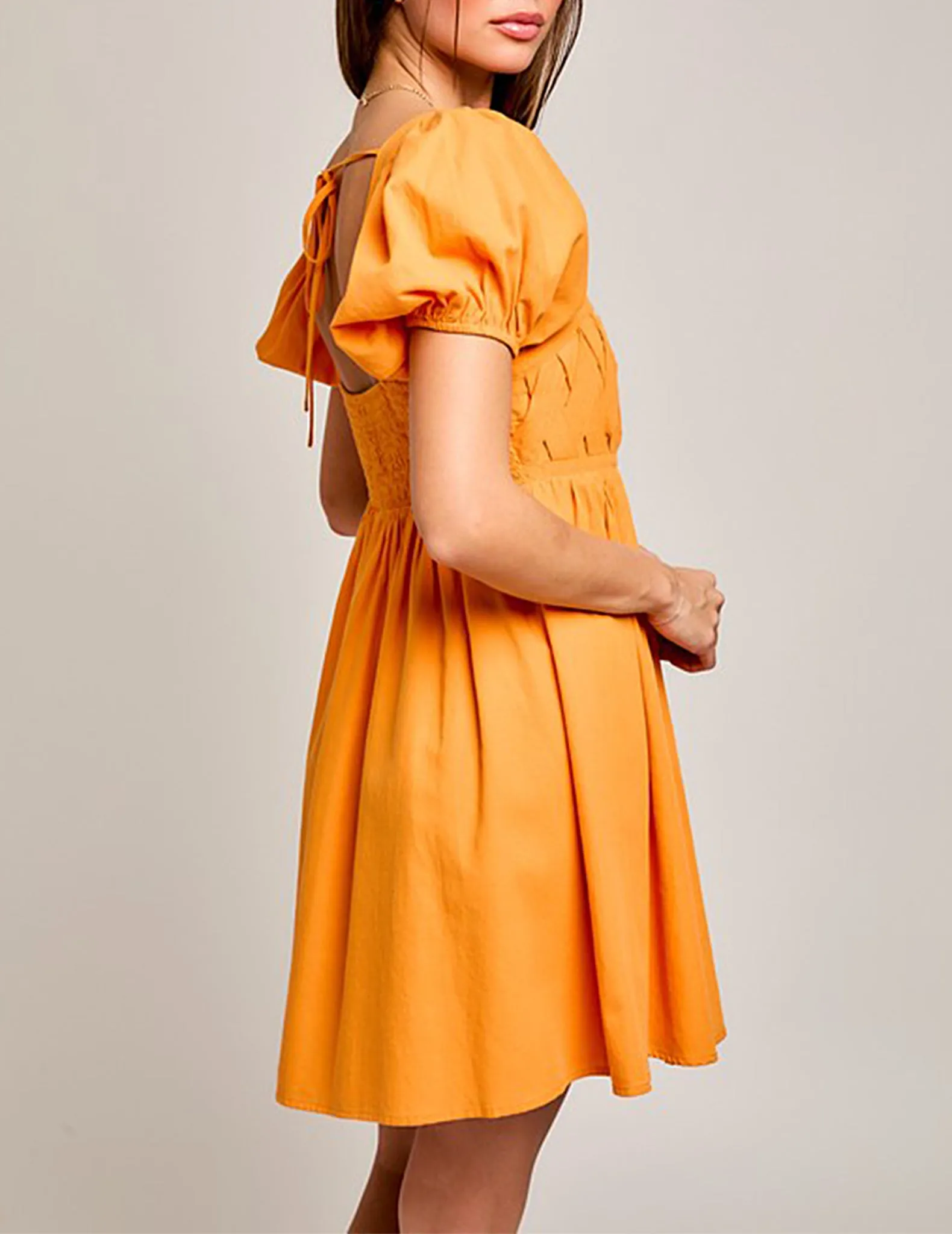 Saylor Lattice Detail Tangerine Mini Dress