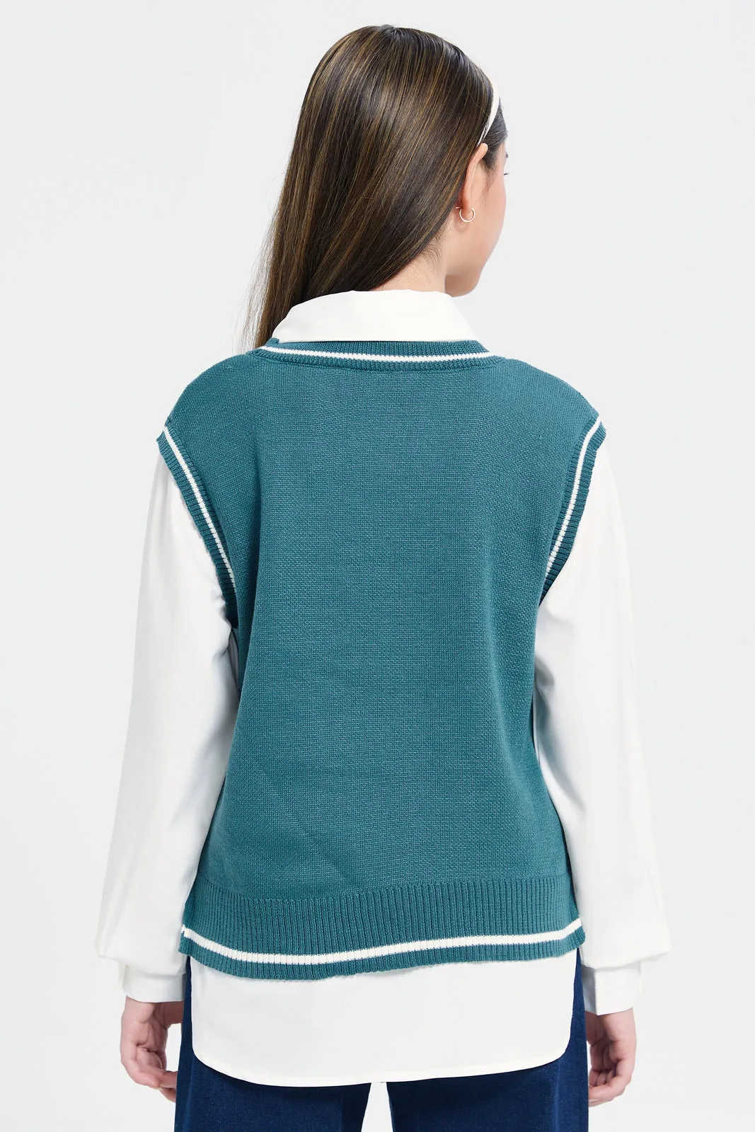 Senior Girls Green And White  Pullover