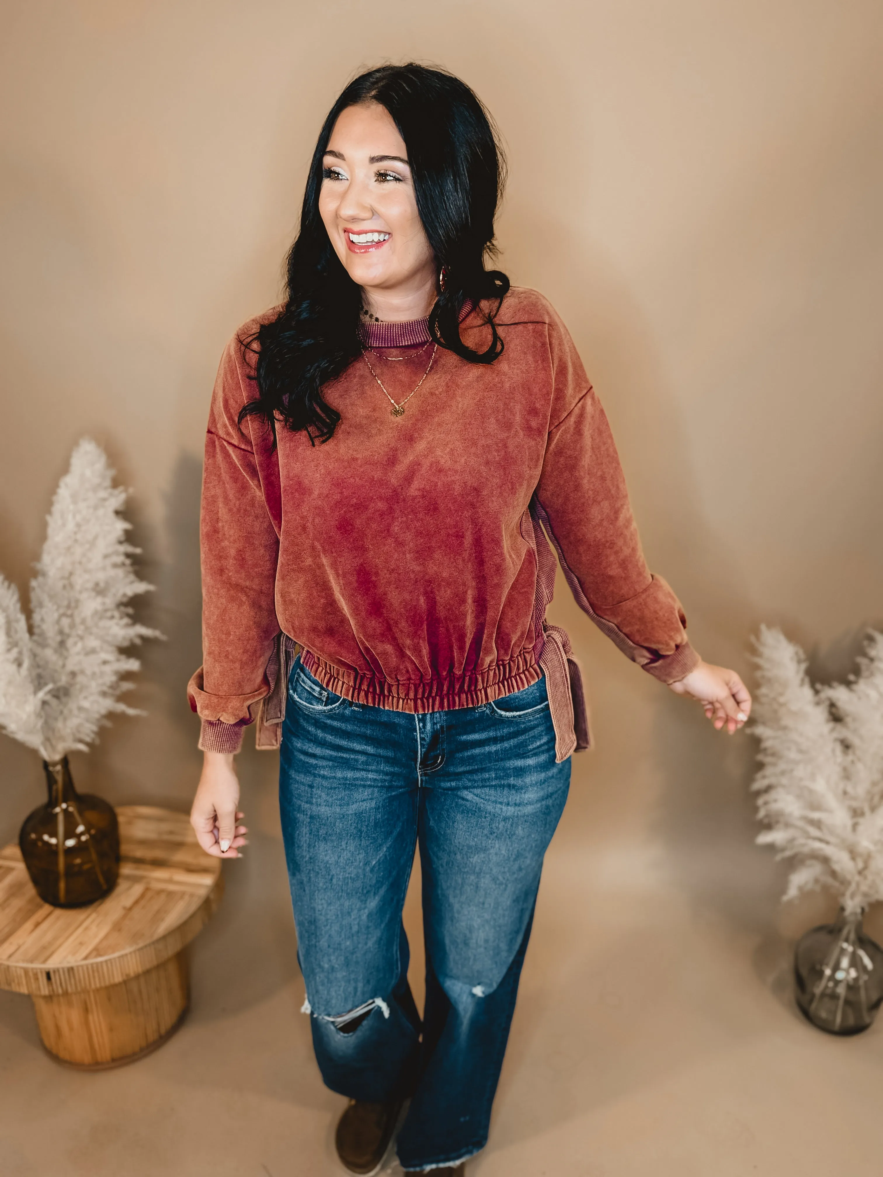 Side Tie Pullover Top - Rust