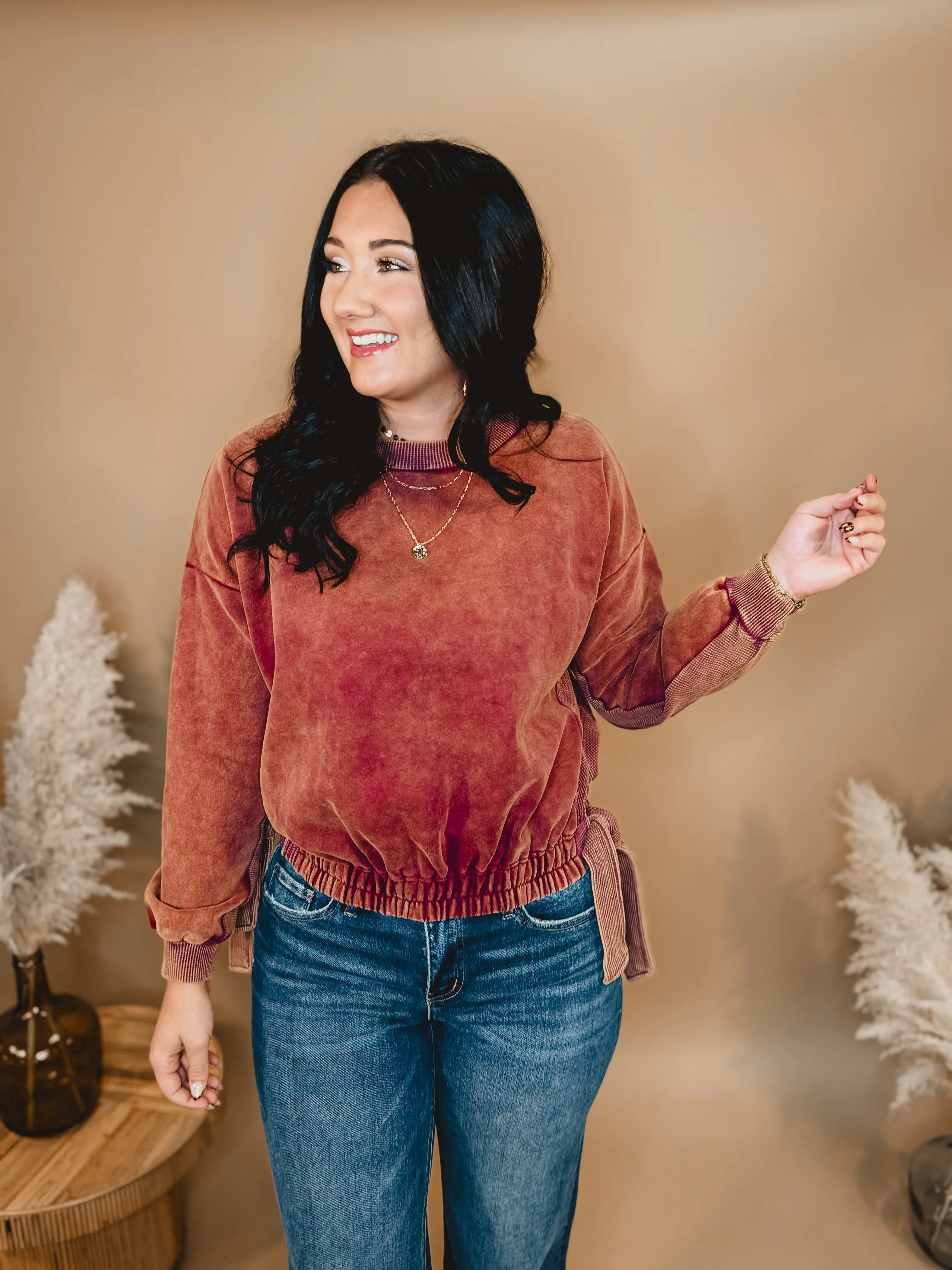 Side Tie Pullover Top - Rust