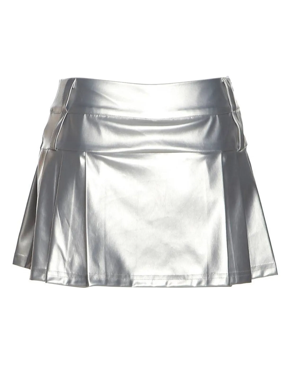 Silver 1980s Steampunk Solid Pleated Skirt