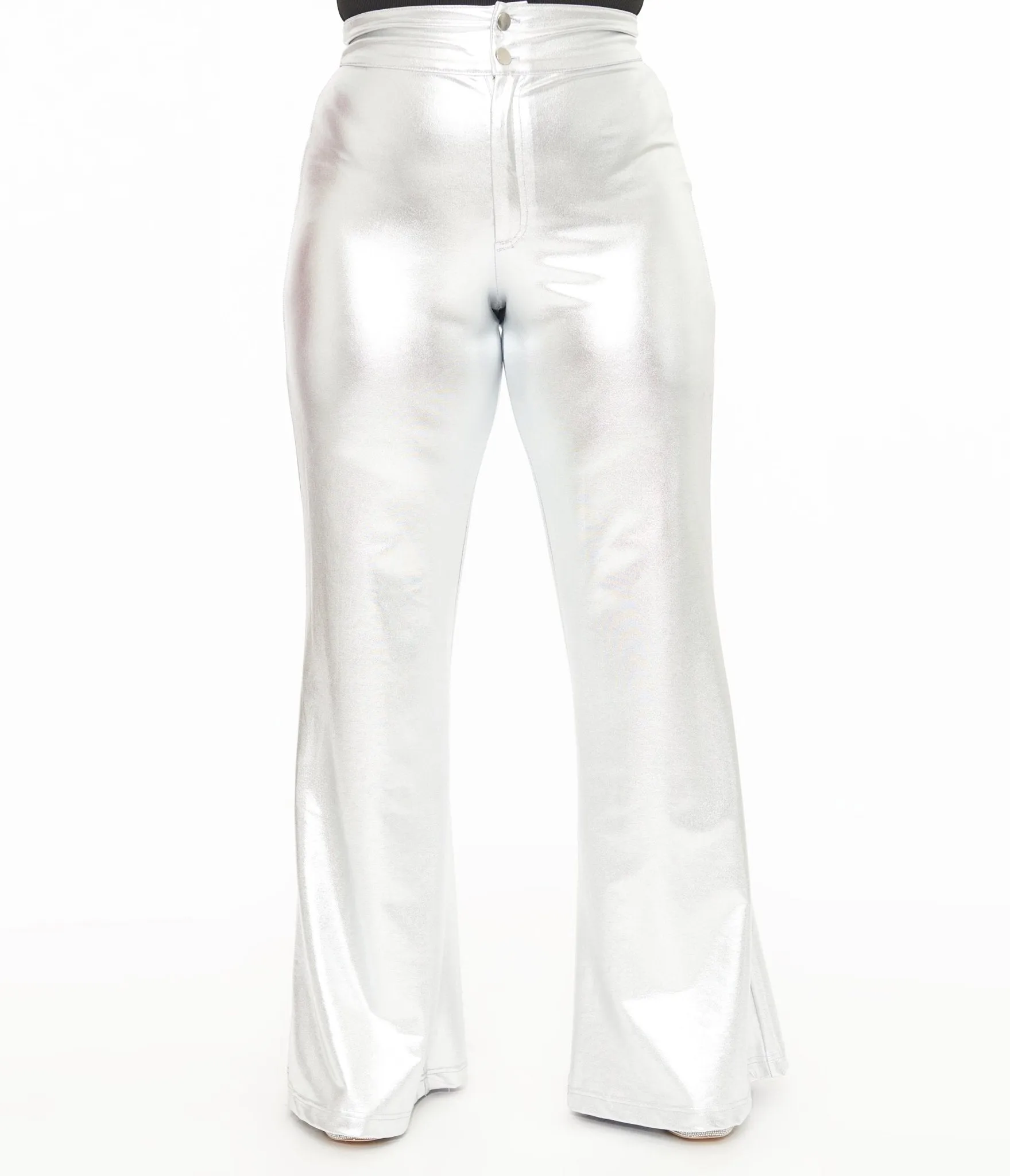 Smak Parlour 1960s Metallic Silver High Waist Flare Pants