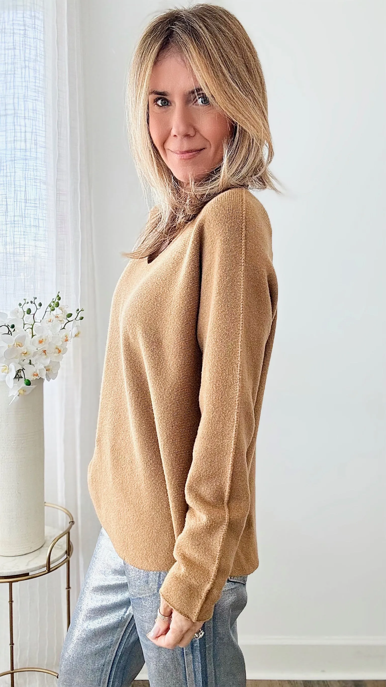 Soho Italian V-Neck Pullover - Camel