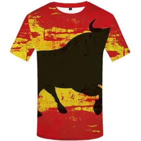 Spanish Flag T-shirt Men Spain T-shirts Graphic Graffiti Tshirts Novelty Animal Tshirt Printed Cattle T-shirts 3d Short Sleeve