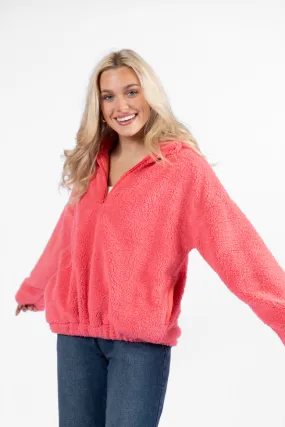 Stay Here Coral Sherpa Pullover SALE