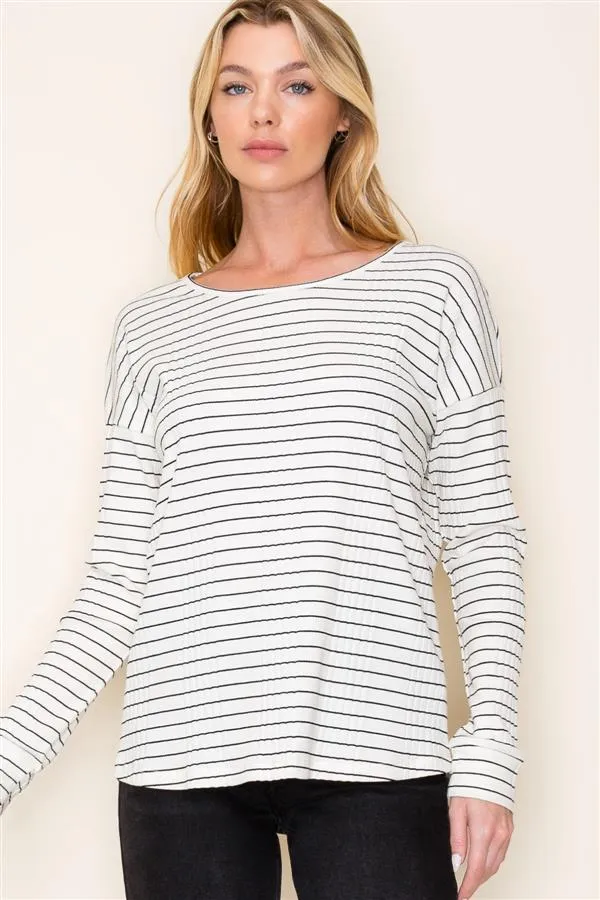 Striped Ribbed Basic Tops - 2 Colors!