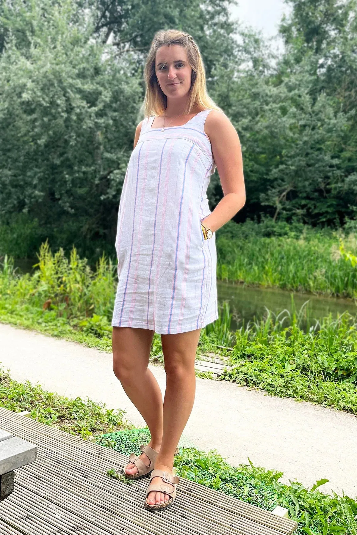 Striped Sleeveless Linen Dress