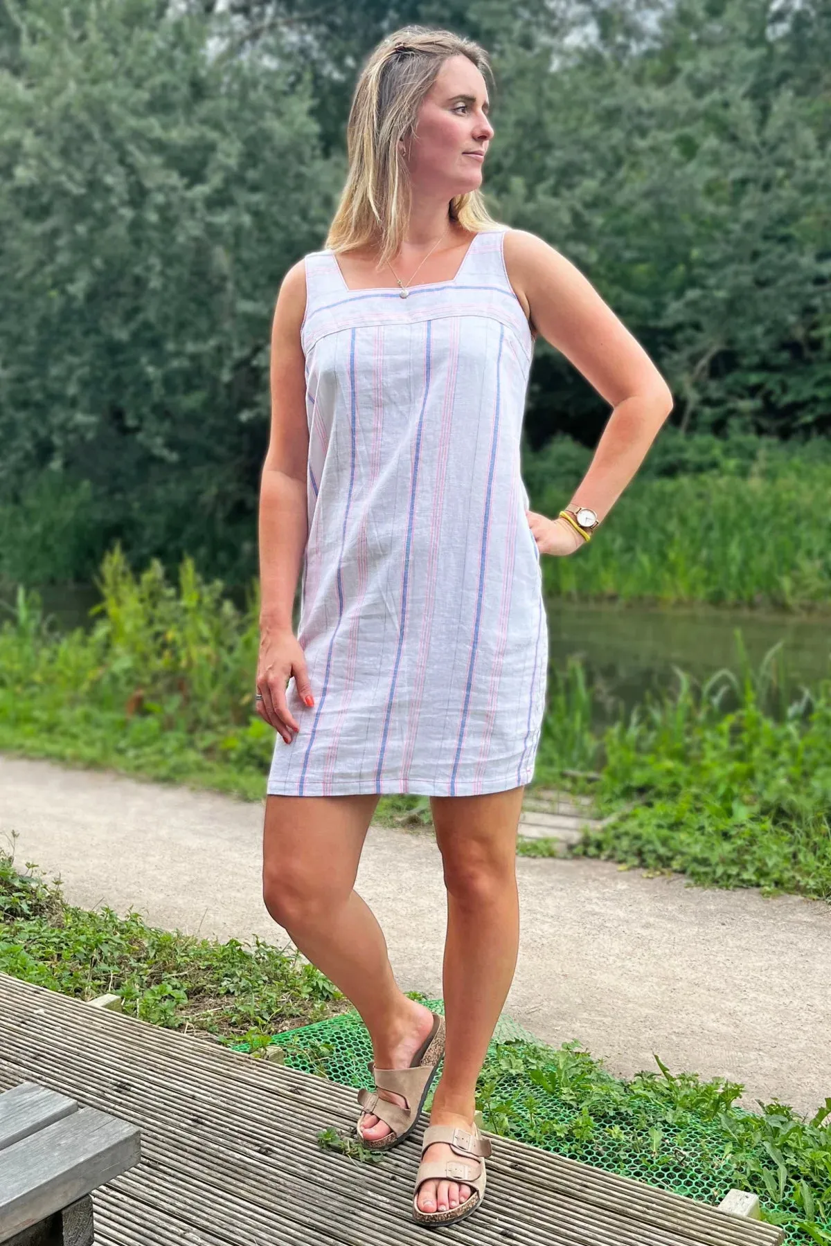 Striped Sleeveless Linen Dress