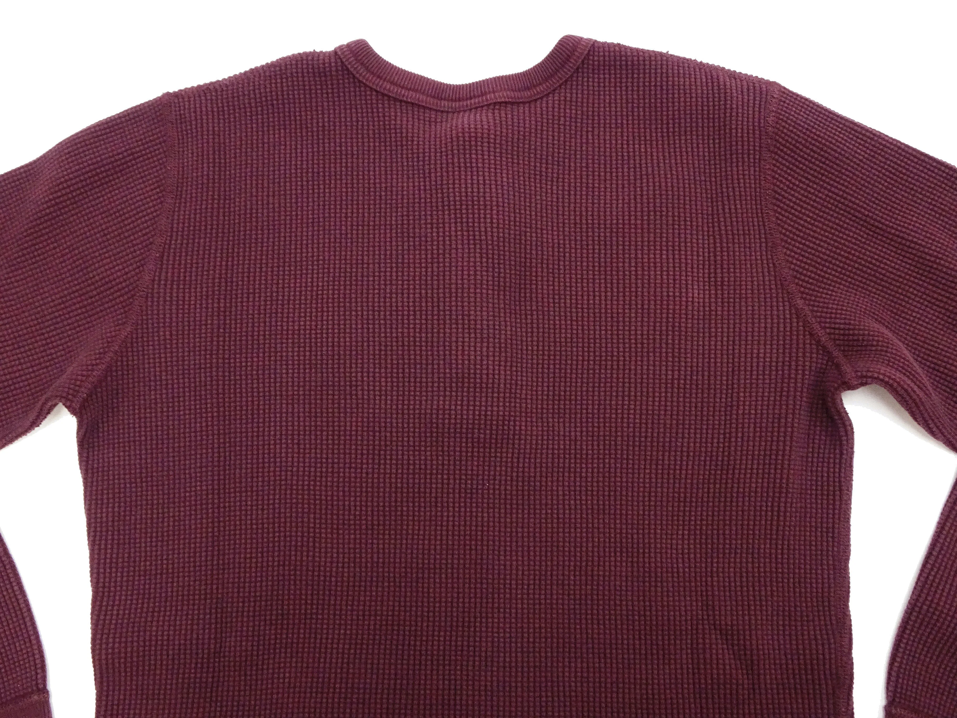 Studio D'artisan Waffle-Knit Thermal Henley T-Shirt Men's Casual Long Sleeve Plain 3-Button Placket Heavyweight Thermal Tee 9937 Burgundy