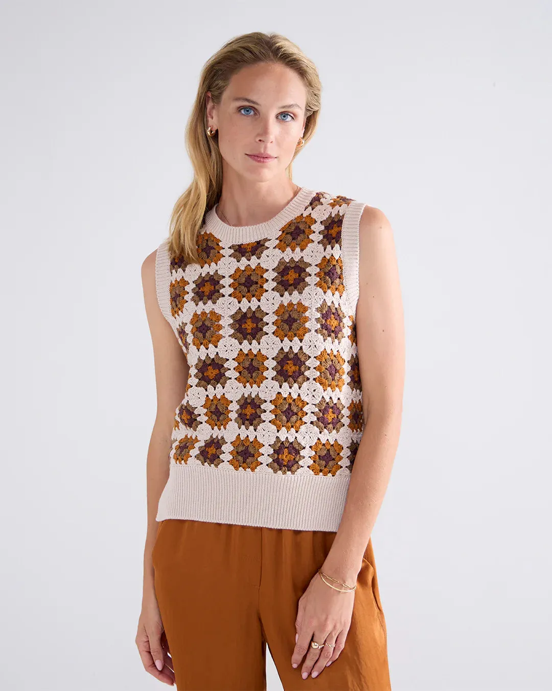 Summum Woman Spencer Crocthet Tank - Multi Brown