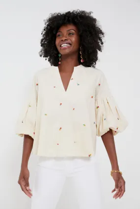 Tan Embroidered Blooms Blouse