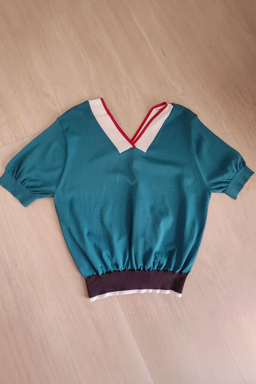 Teal Vintage Chevron Contrasting Accents Knit Top