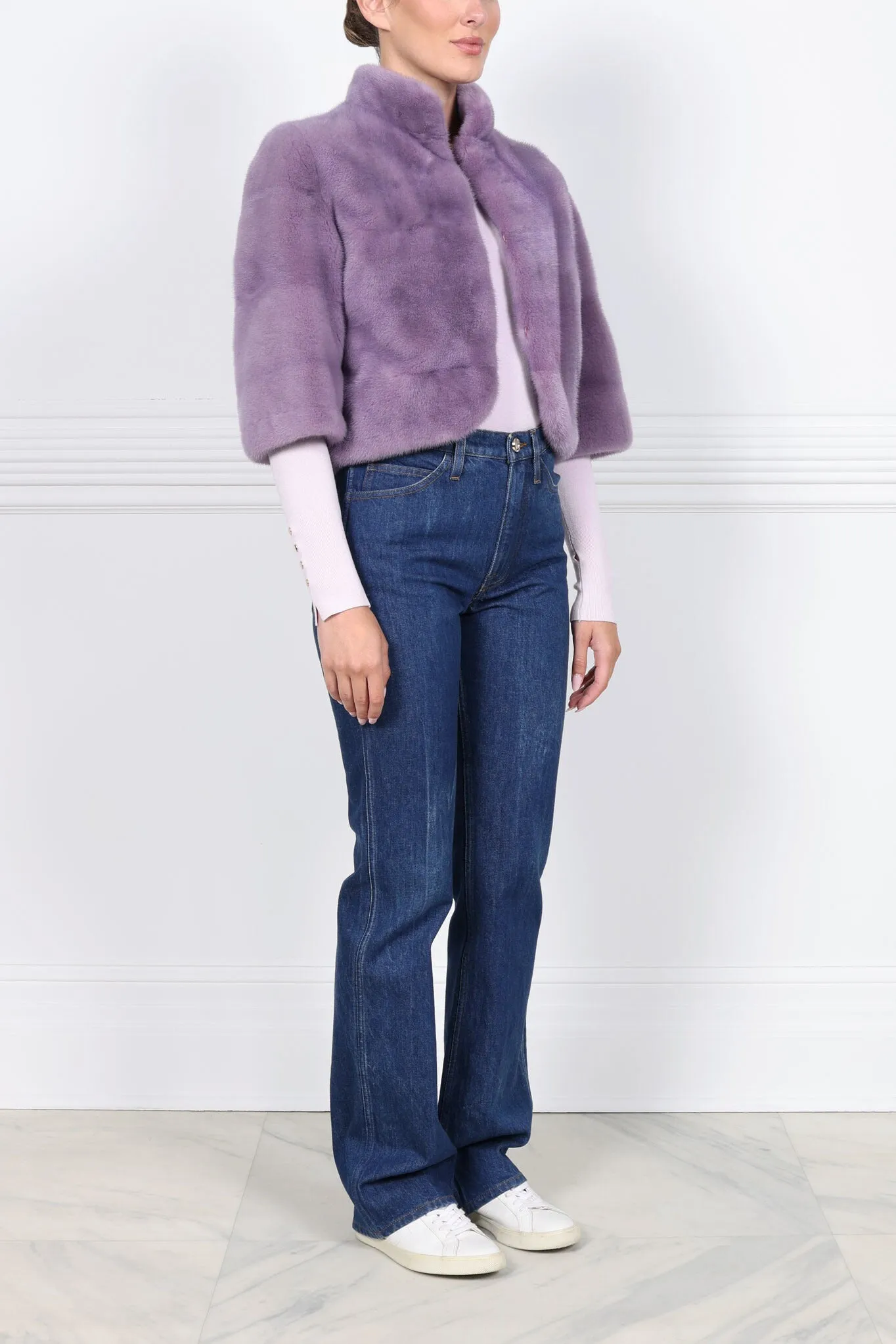 The Alora Cropped Mink Jacket in Lavender