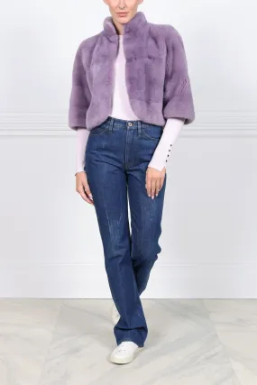 The Alora Cropped Mink Jacket in Lavender