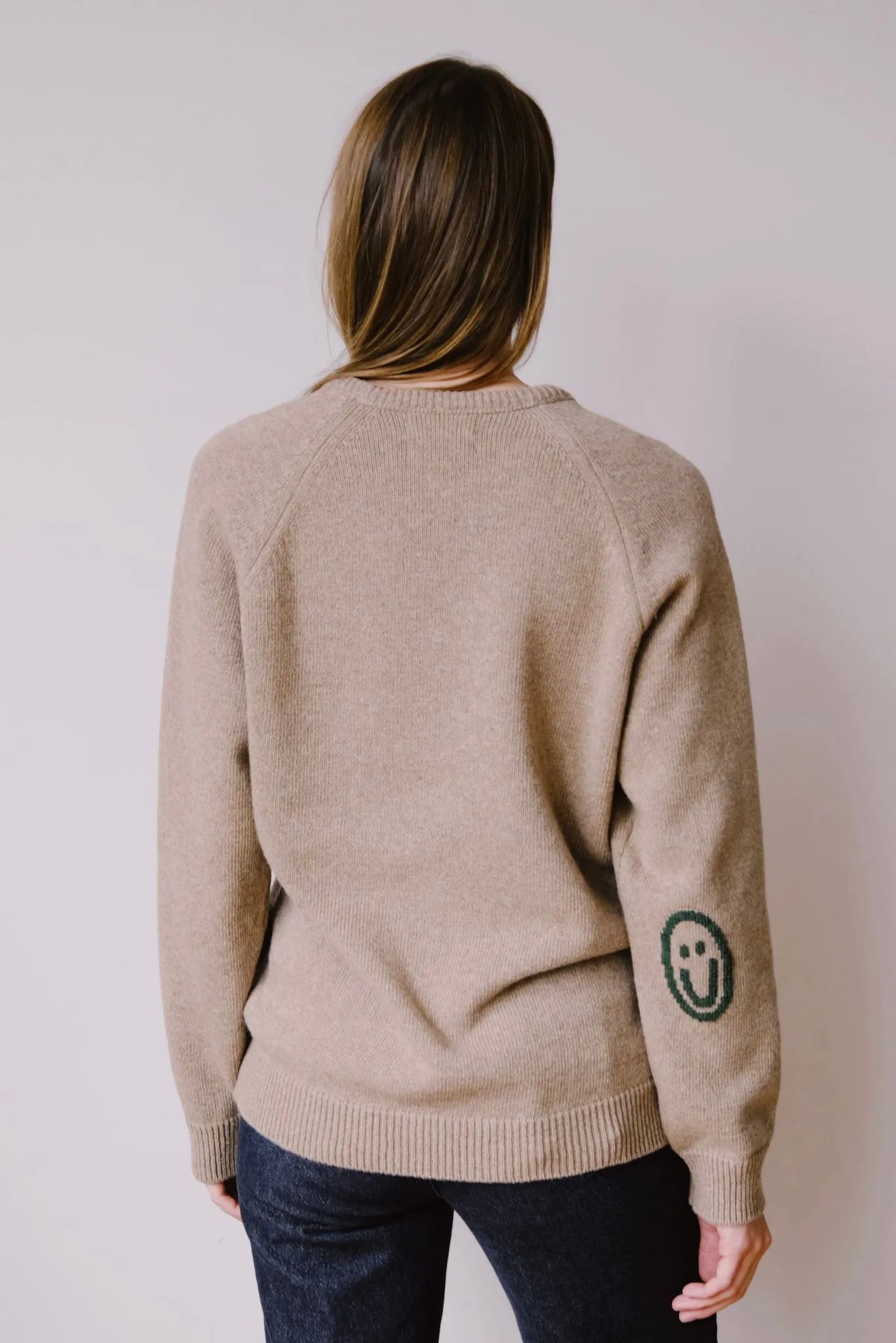 unisex knit sweater - smiley - soft clay