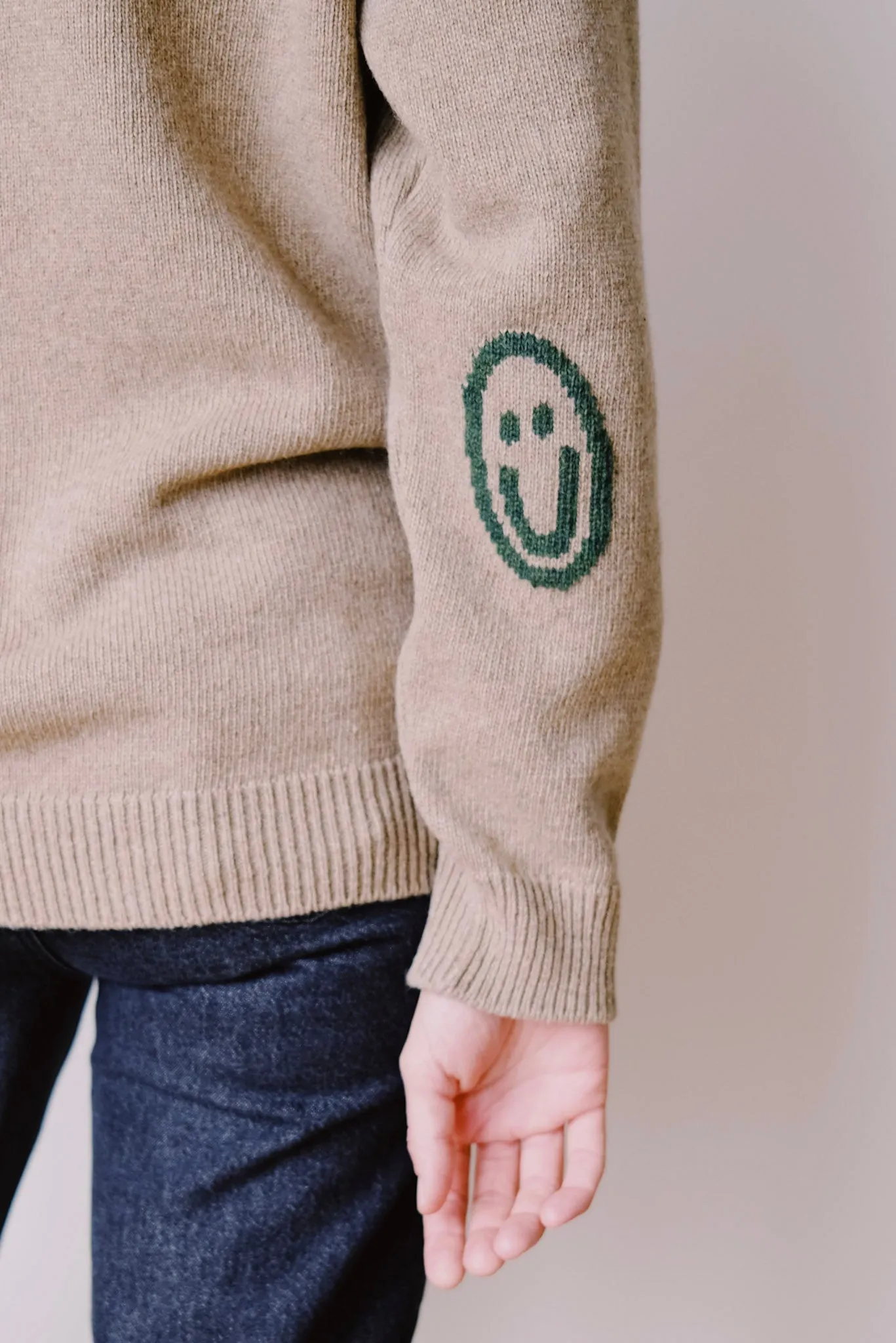 unisex knit sweater - smiley - soft clay