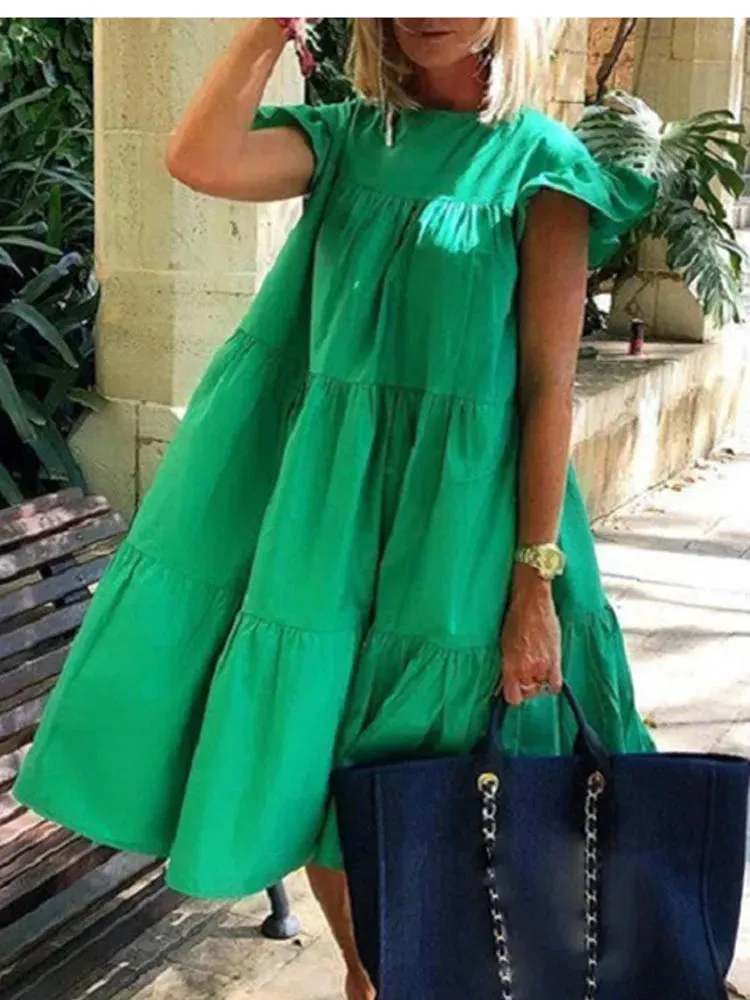 Uniwim Summer Boho Dress Women Fashion Short Sleeve Loose Print Casual Dress Elegant Holiday Beach Party Dresses For Women Robe Femme