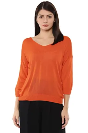 Van Heusen Women's Classic Acrylic Sweater (VWSWMRGFC66775_Orange_L)