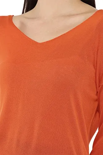 Van Heusen Women's Classic Acrylic Sweater (VWSWMRGFC66775_Orange_L)