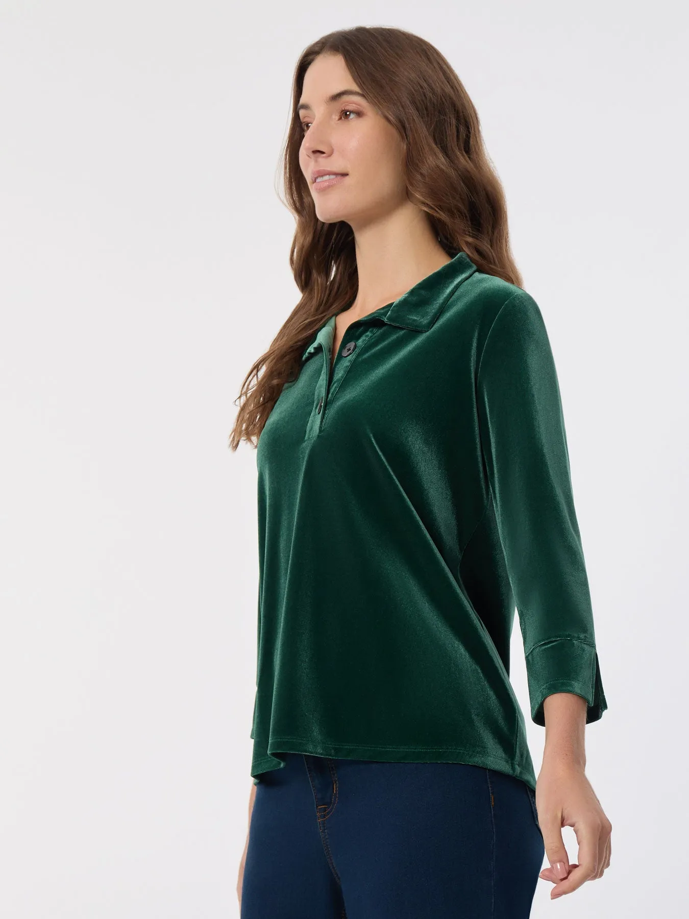 Velour Pop-Over Collar Top