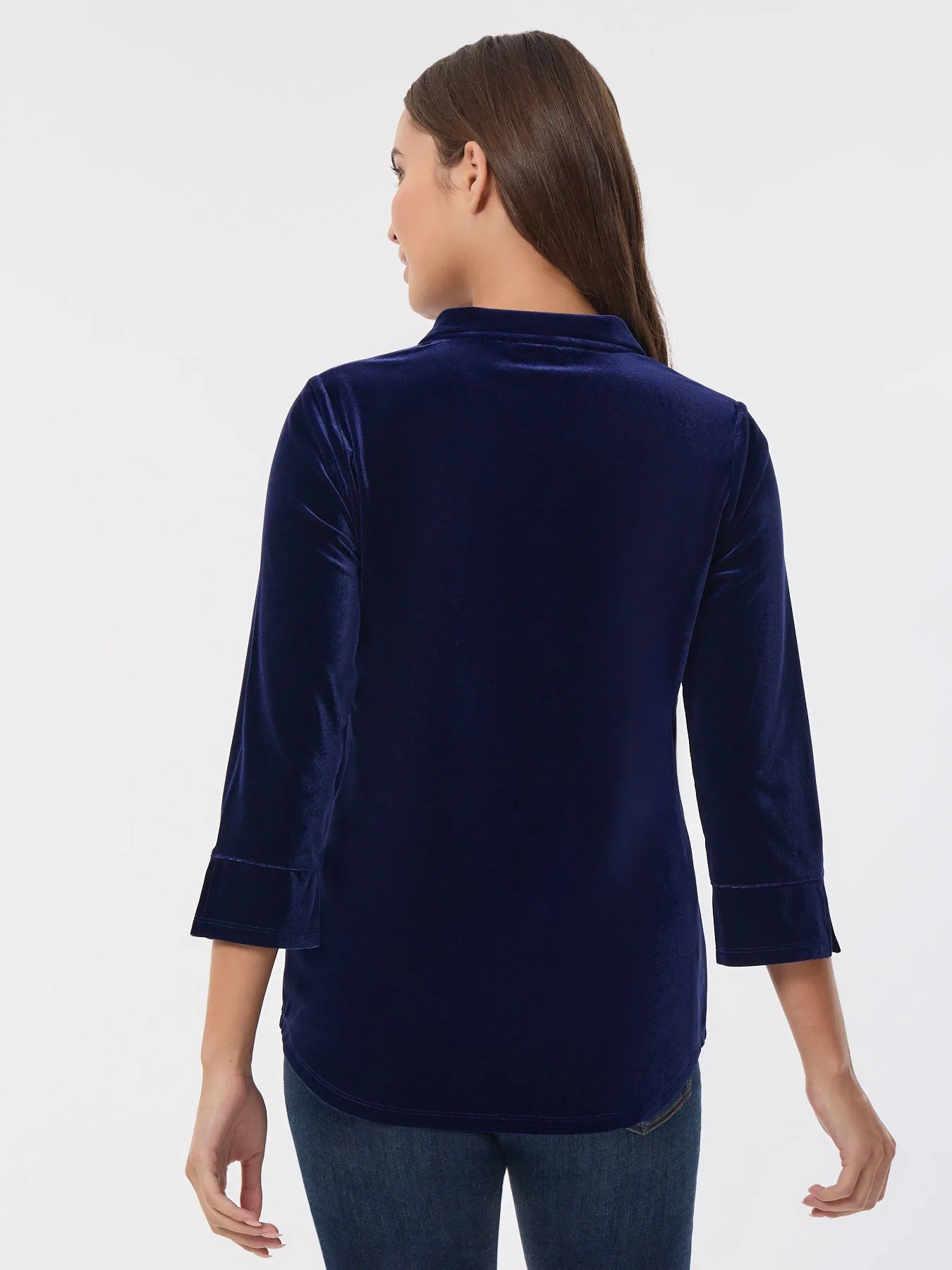 Velour Pop-Over Collar Top