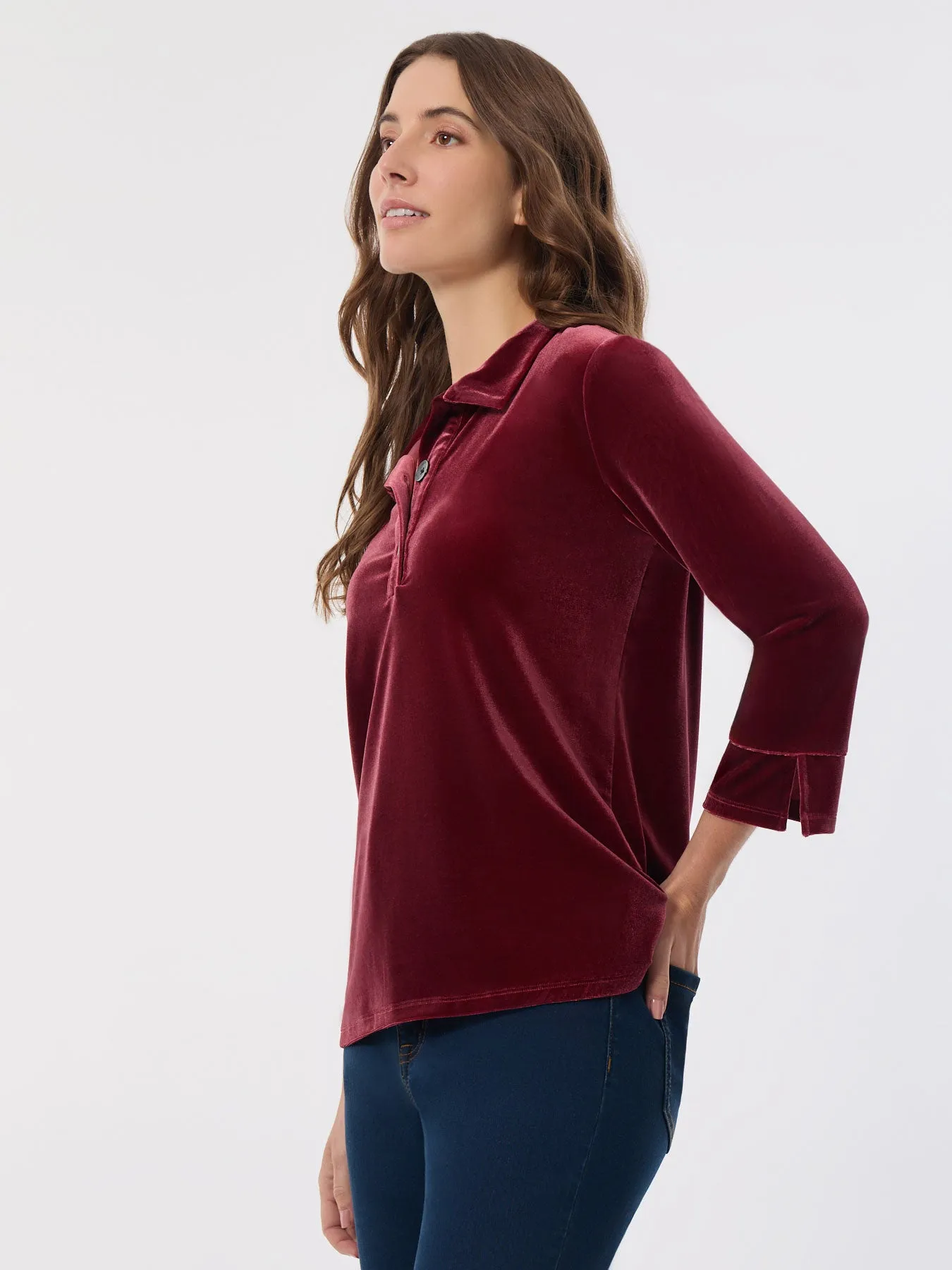 Velour Pop-Over Collar Top