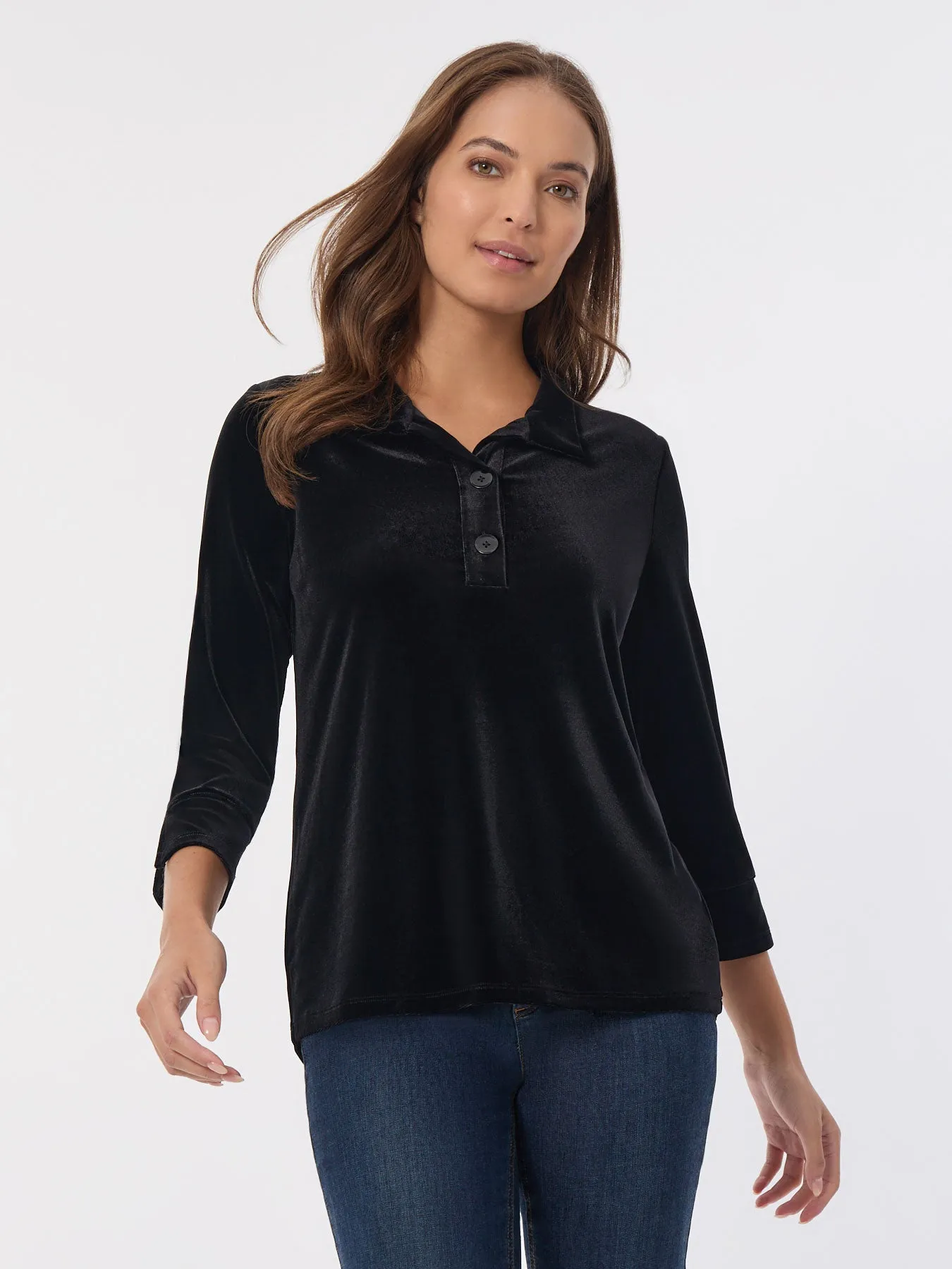 Velour Pop-Over Collar Top