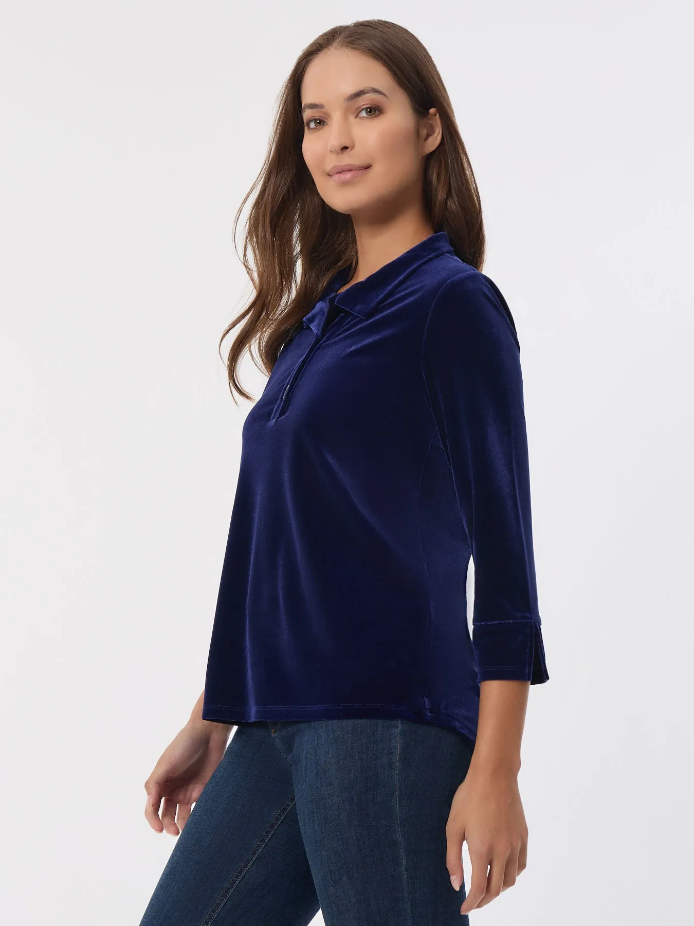 Velour Pop-Over Collar Top