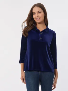 Velour Pop-Over Collar Top