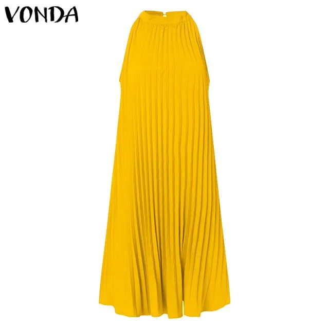 VONDA Satin and Silk Sleeveless Stand Collar Poly-Spandex Befree Dress