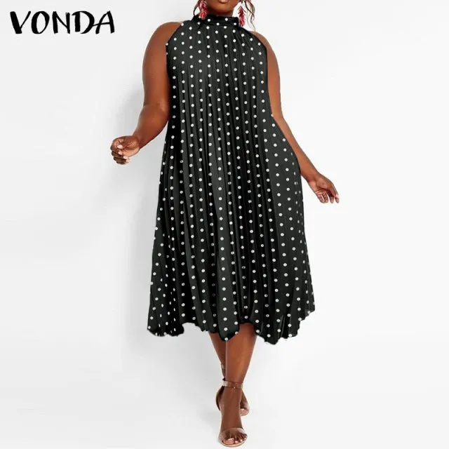 VONDA Satin and Silk Sleeveless Stand Collar Poly-Spandex Befree Dress