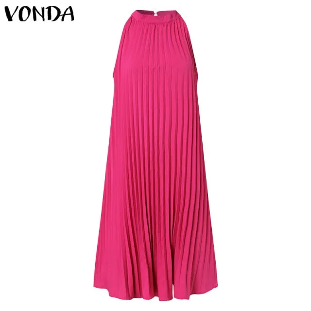 VONDA Satin and Silk Sleeveless Stand Collar Poly-Spandex Befree Dress