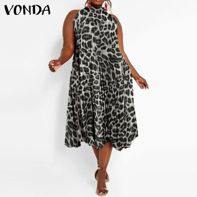 VONDA Satin and Silk Sleeveless Stand Collar Poly-Spandex Befree Dress