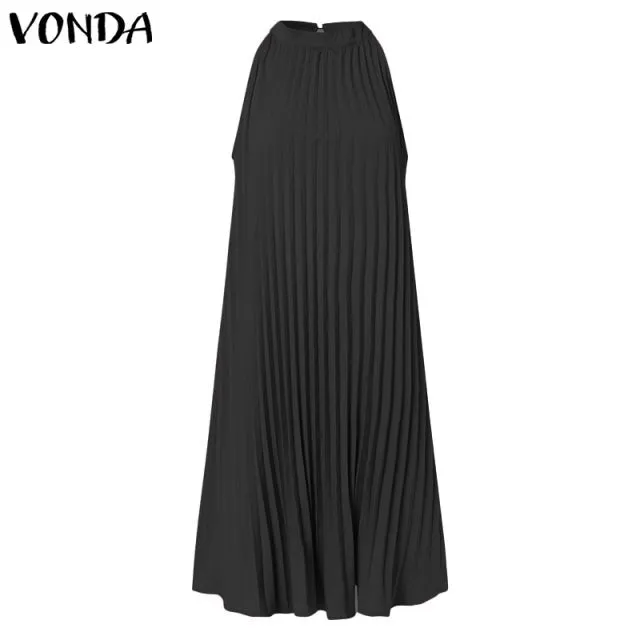 VONDA Satin and Silk Sleeveless Stand Collar Poly-Spandex Befree Dress