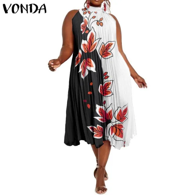 VONDA Satin and Silk Sleeveless Stand Collar Poly-Spandex Befree Dress