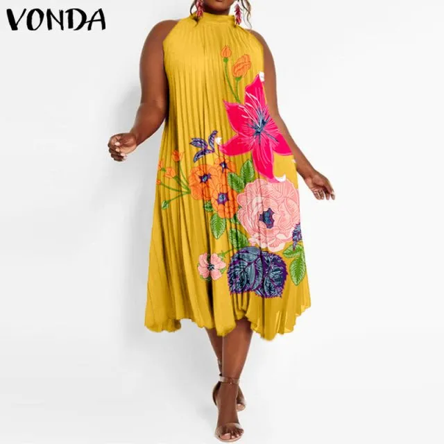 VONDA Satin and Silk Sleeveless Stand Collar Poly-Spandex Befree Dress