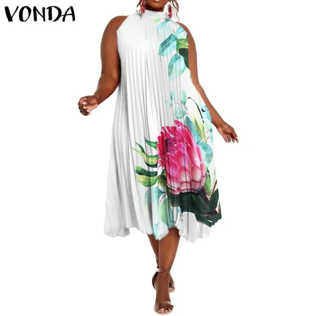 VONDA Satin and Silk Sleeveless Stand Collar Poly-Spandex Befree Dress