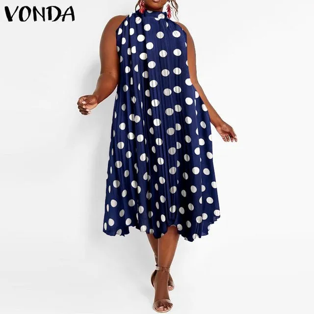 VONDA Satin and Silk Sleeveless Stand Collar Poly-Spandex Befree Dress