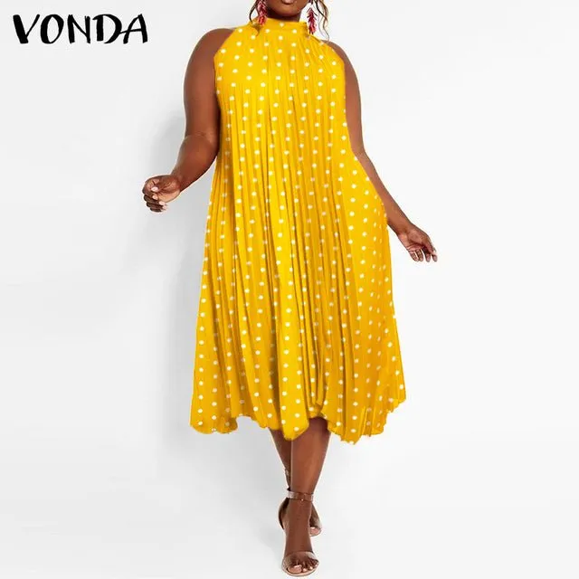 VONDA Satin and Silk Sleeveless Stand Collar Poly-Spandex Befree Dress