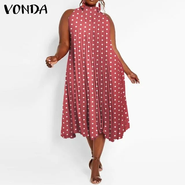 VONDA Satin and Silk Sleeveless Stand Collar Poly-Spandex Befree Dress