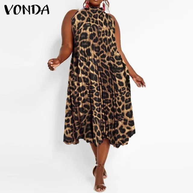 VONDA Satin and Silk Sleeveless Stand Collar Poly-Spandex Befree Dress