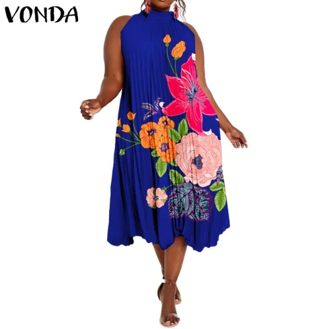 VONDA Satin and Silk Sleeveless Stand Collar Poly-Spandex Befree Dress