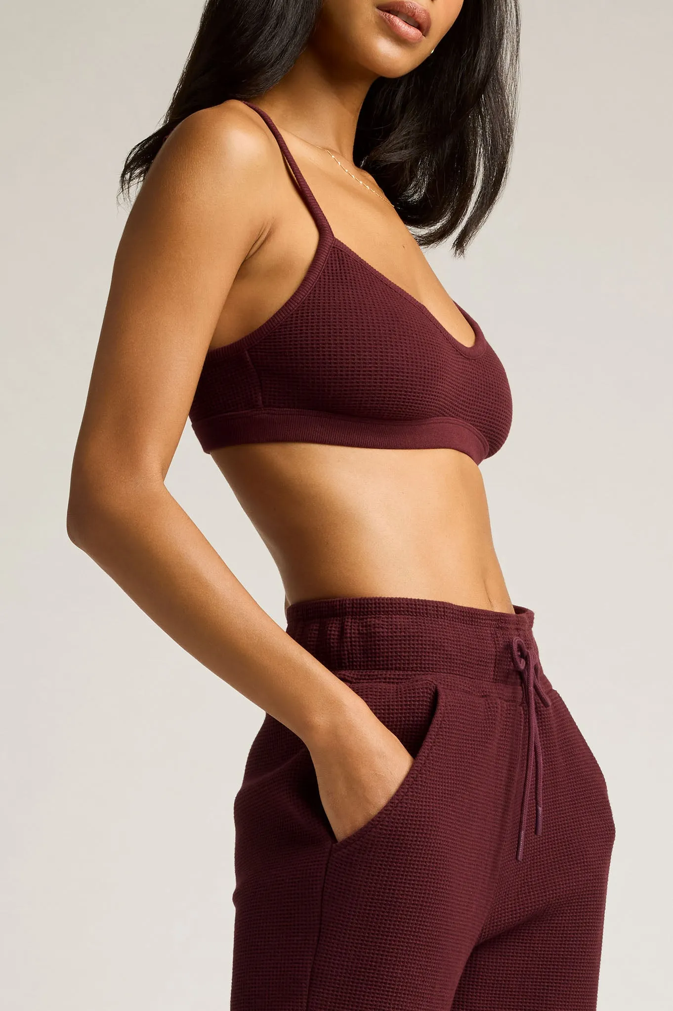 Waffle Knit Lounge Bralette in Garnet