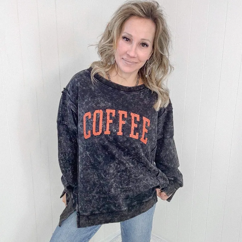 Washed Black Long Sleeve Coffee Pullover