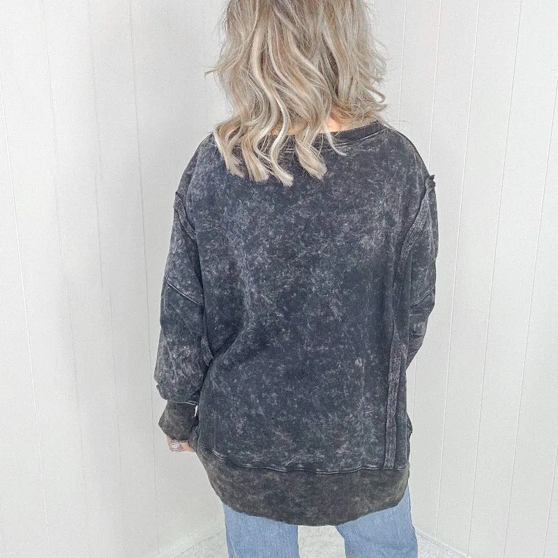 Washed Black Long Sleeve Coffee Pullover