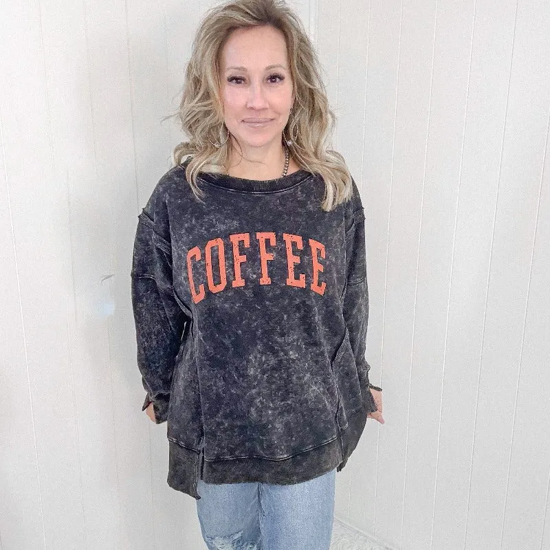 Washed Black Long Sleeve Coffee Pullover