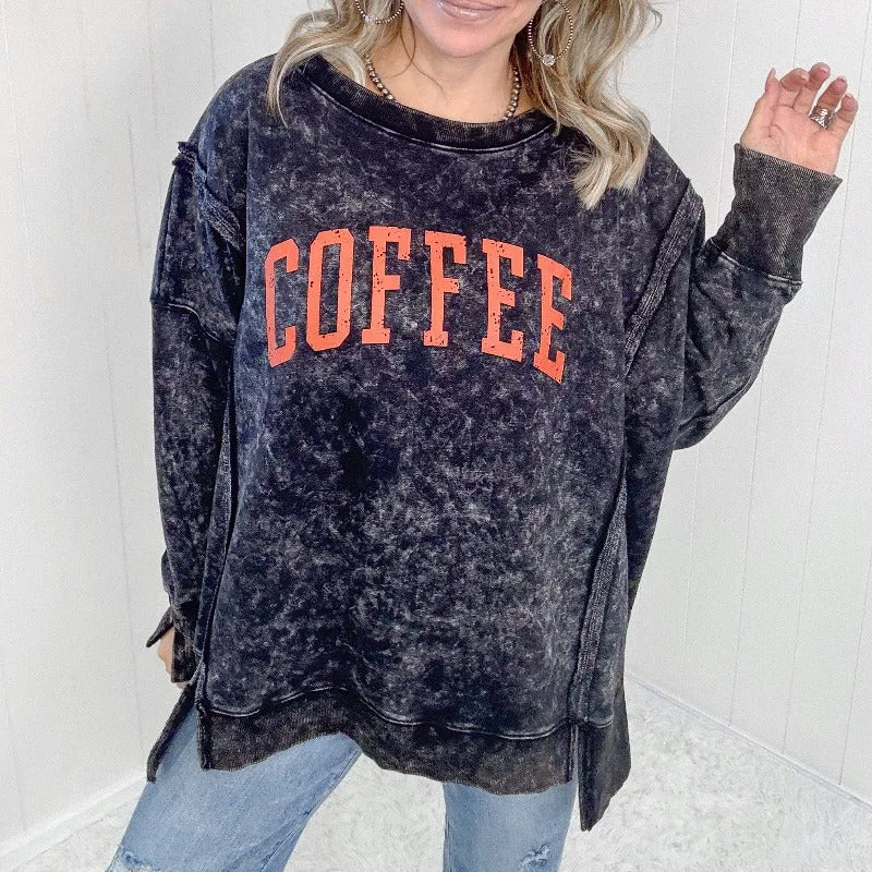 Washed Black Long Sleeve Coffee Pullover