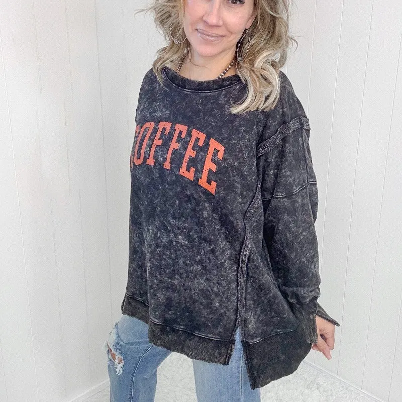 Washed Black Long Sleeve Coffee Pullover